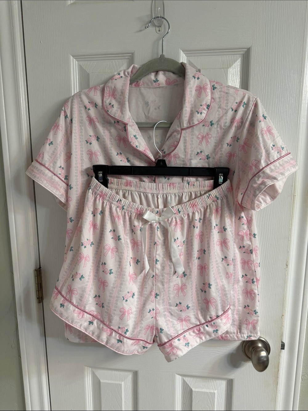Pink Bow-Print Short Sleeve Pajama Set